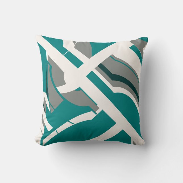 Blue-green Grey White Diagonal Geometric Design Cushion (Front)