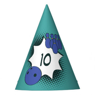 Blue-Green Happy 10th Birthday Bowling  Party Hat