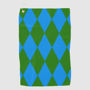 Blue Green Harlequin Checkered Design Golf Towel