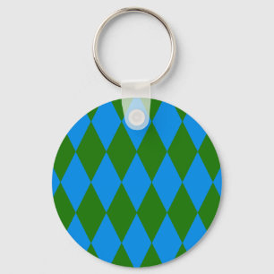 Blue Green Harlequin Checkered Design Key Ring