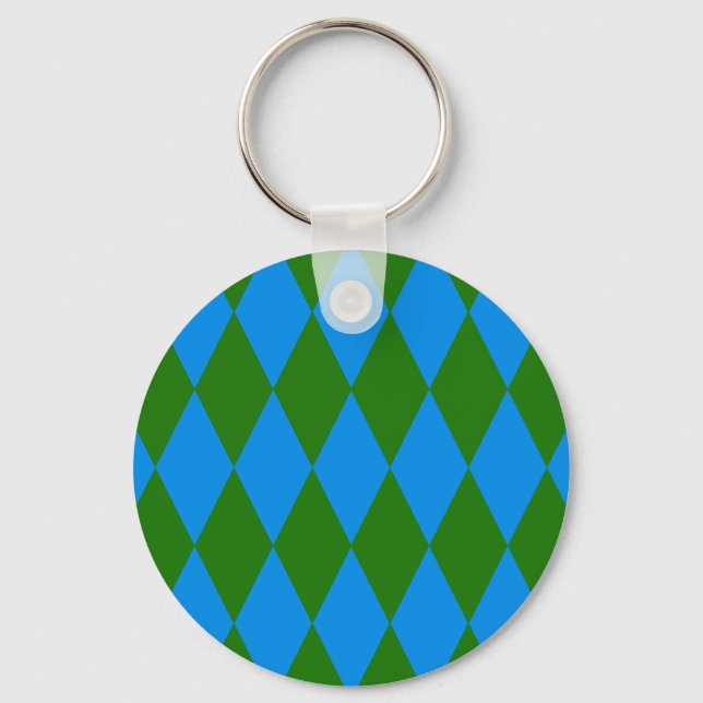 Blue Green Harlequin Checkered Design  Key Ring (Front)