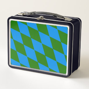 Blue Green Harlequin Checkered Design Metal Lunch Box