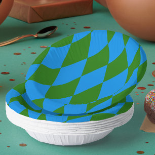 Blue Green Harlequin Checkered Design Paper Plate