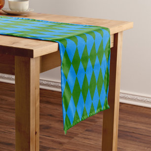 Blue Green Harlequin Checkered Design Short Table Runner