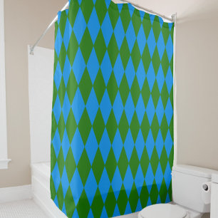 Blue Green Harlequin Checkered Design Shower Curtain