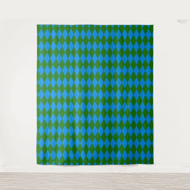 Blue Green Harlequin Checkered Design  Tapestry (Front)