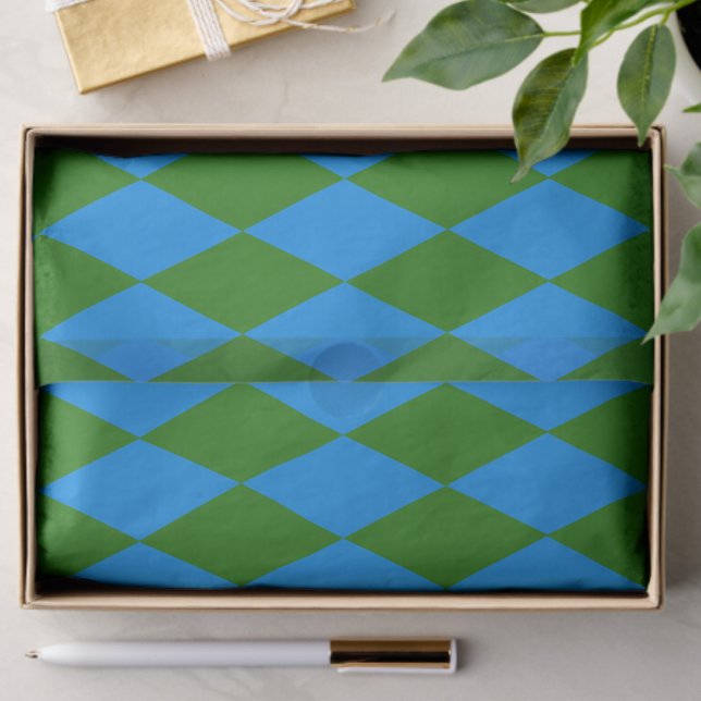 Blue Green Harlequin Checkered Design  Tissue Paper (Creator Uploaded)