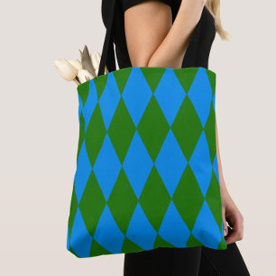 Blue Green Harlequin Checkered Design Tote Bag