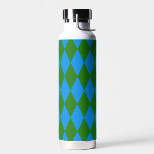Blue Green Harlequin Checkered Design Water Bottle