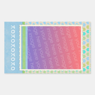 Blue Green Heart Pattern Photo Template Sticker