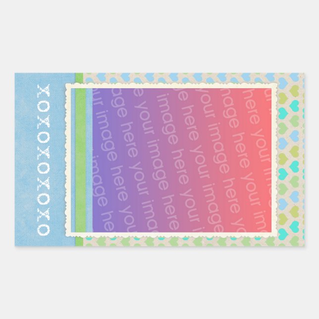 Blue Green Heart Pattern Photo Template Sticker (Front)