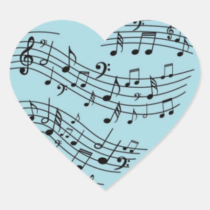 Blue Green Heart Shape Music Notes Sticker
