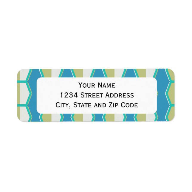 Blue Green Hexagon Retro 70's Pattern Return Address Label (Front)