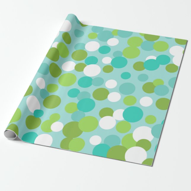 Blue Green Holiday Dots Wrapping Paper (Unrolled)