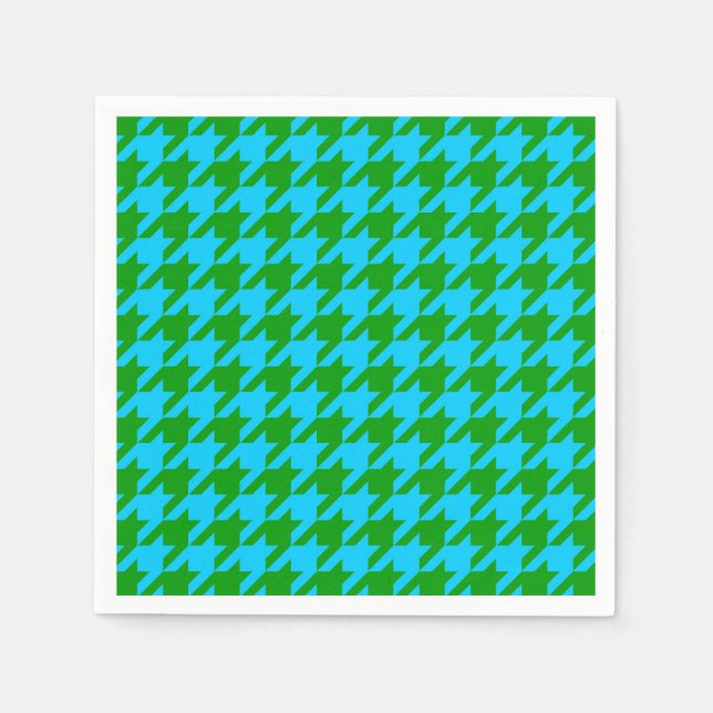 Blue Green Houndstooth Plaid Check Napkin (Front)