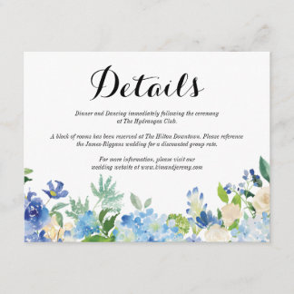 Blue Green Hydrangea Flower Wedding Details Card