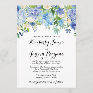 Blue Green Hydrangea Flower Wedding Invitation Car