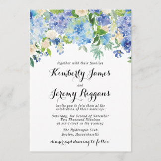 Blue Green Hydrangea Flower Wedding Invitation Car