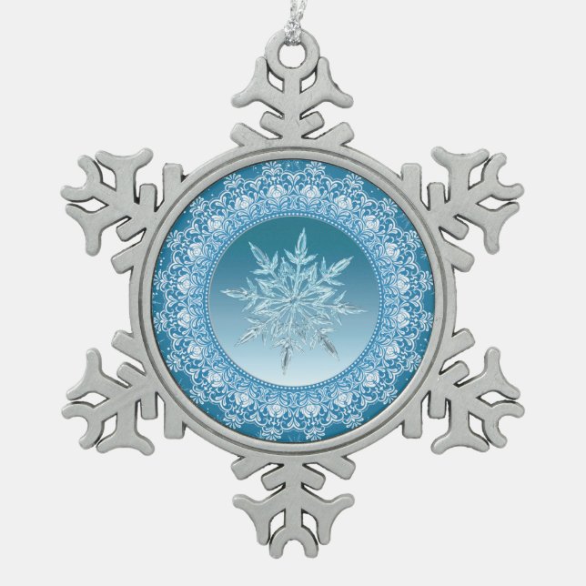 Blue Green Ice Crystal Snowflake Ornament (Front)