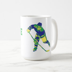 Blue & Green Ice Hockey Player, Personalised Mug