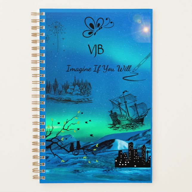 Blue Green Imagine If Planner (Front)