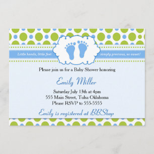 Blue Green Invitation Baby Boy Shower Polka Dots