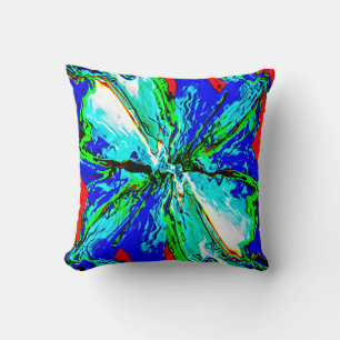 Blue Green Jewel Flower on Red Design Cushion