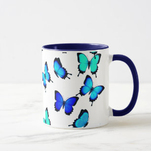 Blue Green Jungle Butterflies Mug