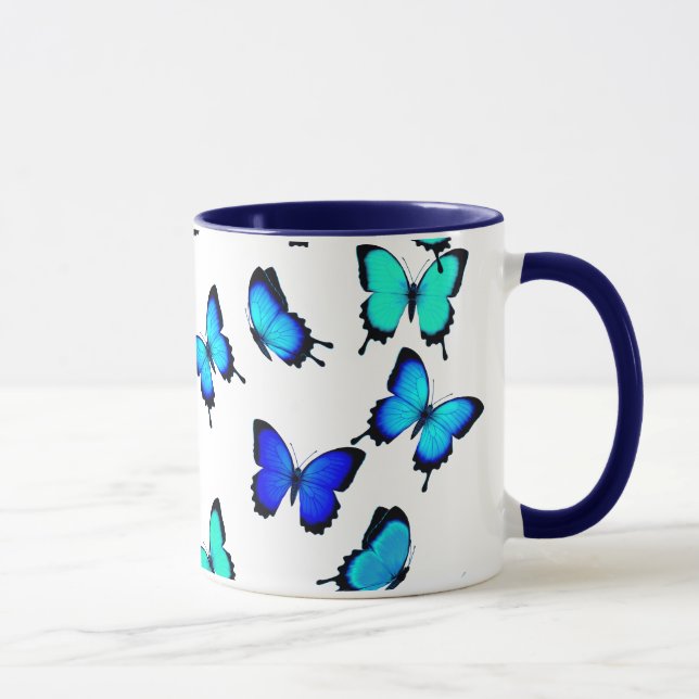 Blue Green Jungle Butterflies Mug (Right)