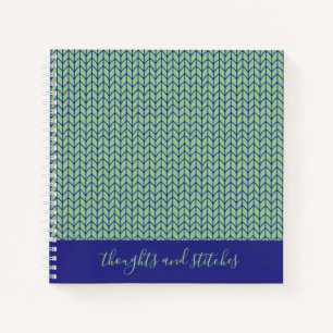 BLUE GREEN KNIT 8.5x8.5 Spiral Notebook + Text