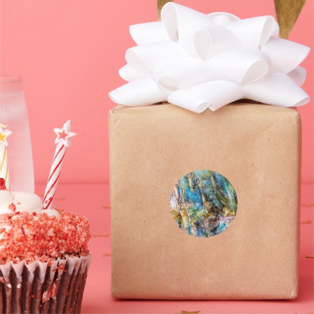 Blue Green Labradorite Gemstone Classic Round Sticker (Party)