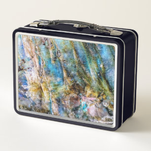 Blue Green Labradorite Gemstone Metal Lunch Box