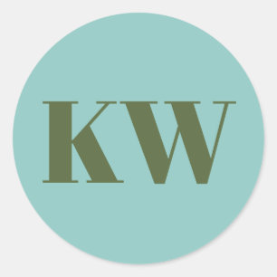 Blue Green Large Monogrammed Initial Personalised Classic Round Sticker