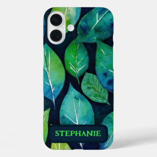 Blue Green Leaf Nature Botanical Zen Art Gift iPhone 16 Plus Case
