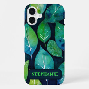 Blue Green Leaf Nature Botanical Zen Art Gift iPhone 16 Plus Case