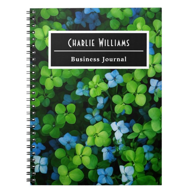 Blue green leaf pattern | Personalised Spiral Notebook (Front)
