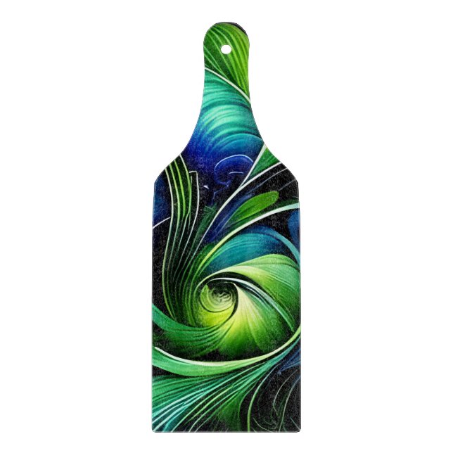 Blue Green Leafy abstract Cutting Board (Front)