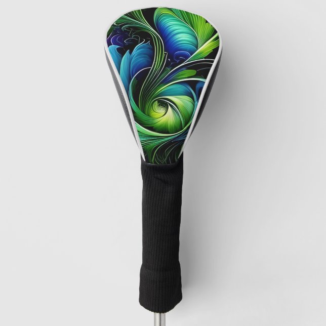 Blue Green leafy abstract Golf Head Cover (Front)