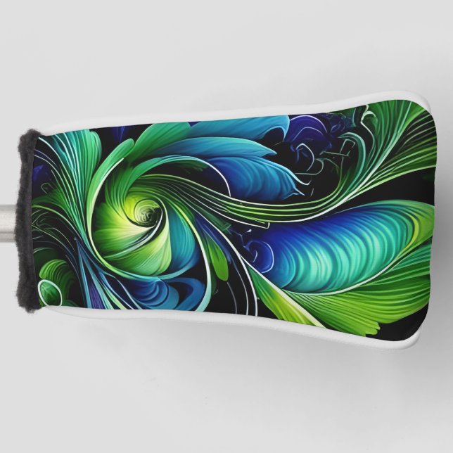 Blue Green leafy abstract Golf Head Cover (Front)