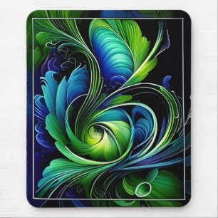 blue green leafy abstract mouse pad
