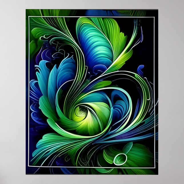 blue green leafy abstract poster (Front)