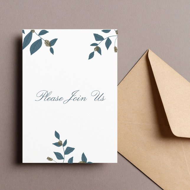 Blue Green Leaves and Light Berries Folded Invitation (Creator Uploaded)