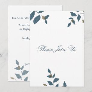 Blue Green Leaves and Light Berries Invitation