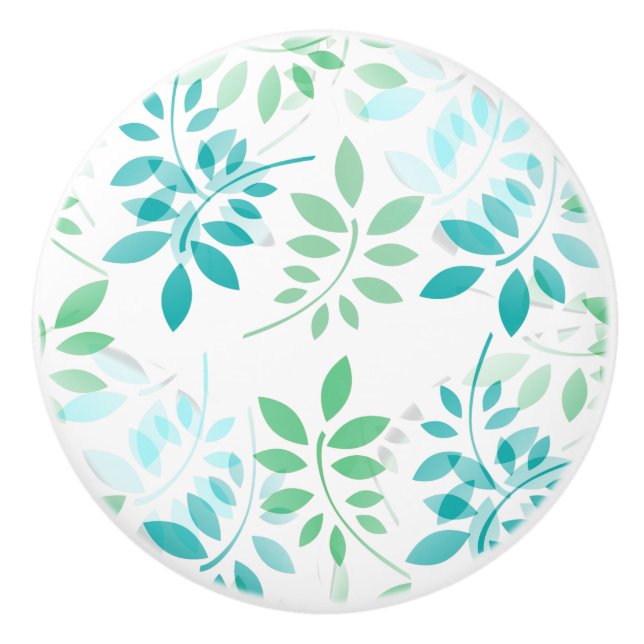 Blue Green Leaves Ceramic Knob (Front)
