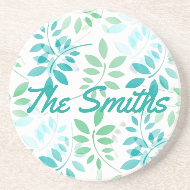 Blue Green Leaves Coaster (Front)
