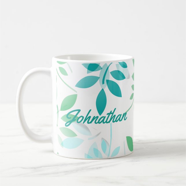 Blue Green Leaves Coffee Mug (Left)