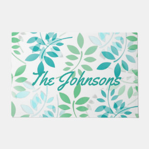 Blue Green Leaves Doormat