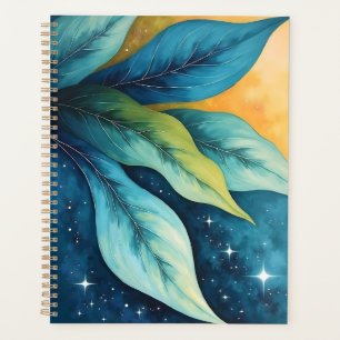 Blue Green Leaves Golden Sun and Stars Planner
