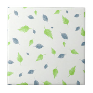 Blue & Green Leaves Pattern Ceramic Tile