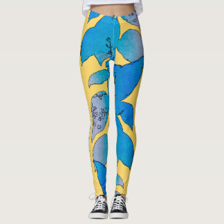 Blue-Green Leaves Summer Leggings